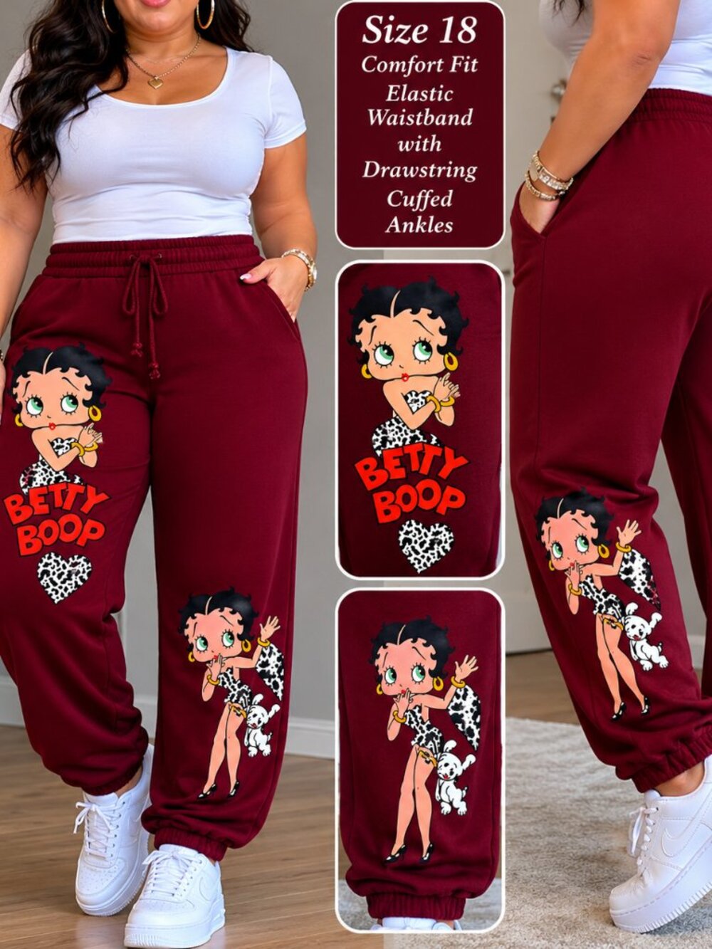 Betty Boop Women Maroon Graphic Jogger Pants